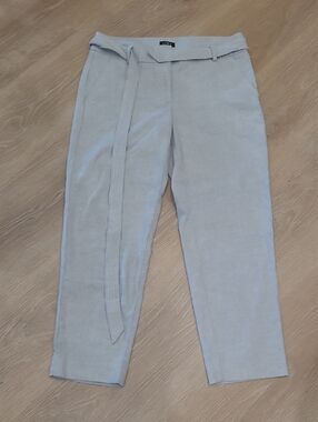 LOFT Light Gray Paperbag Waist Cropped Tapered Pants